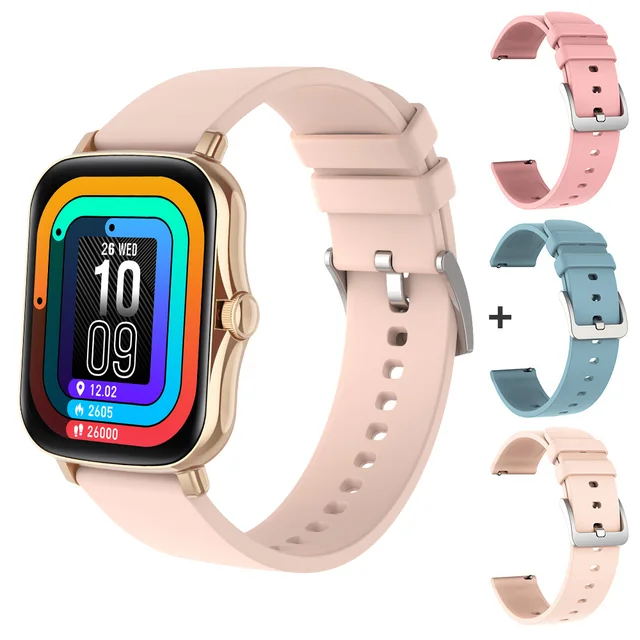 COLMI P8 Plus 1.69 inch 2021 Smart Watch Men Full Touch Fitness Tracker IP67 waterproof Women GTS 2 Smartwatch for Xiaomi phone Gold with 3 straps