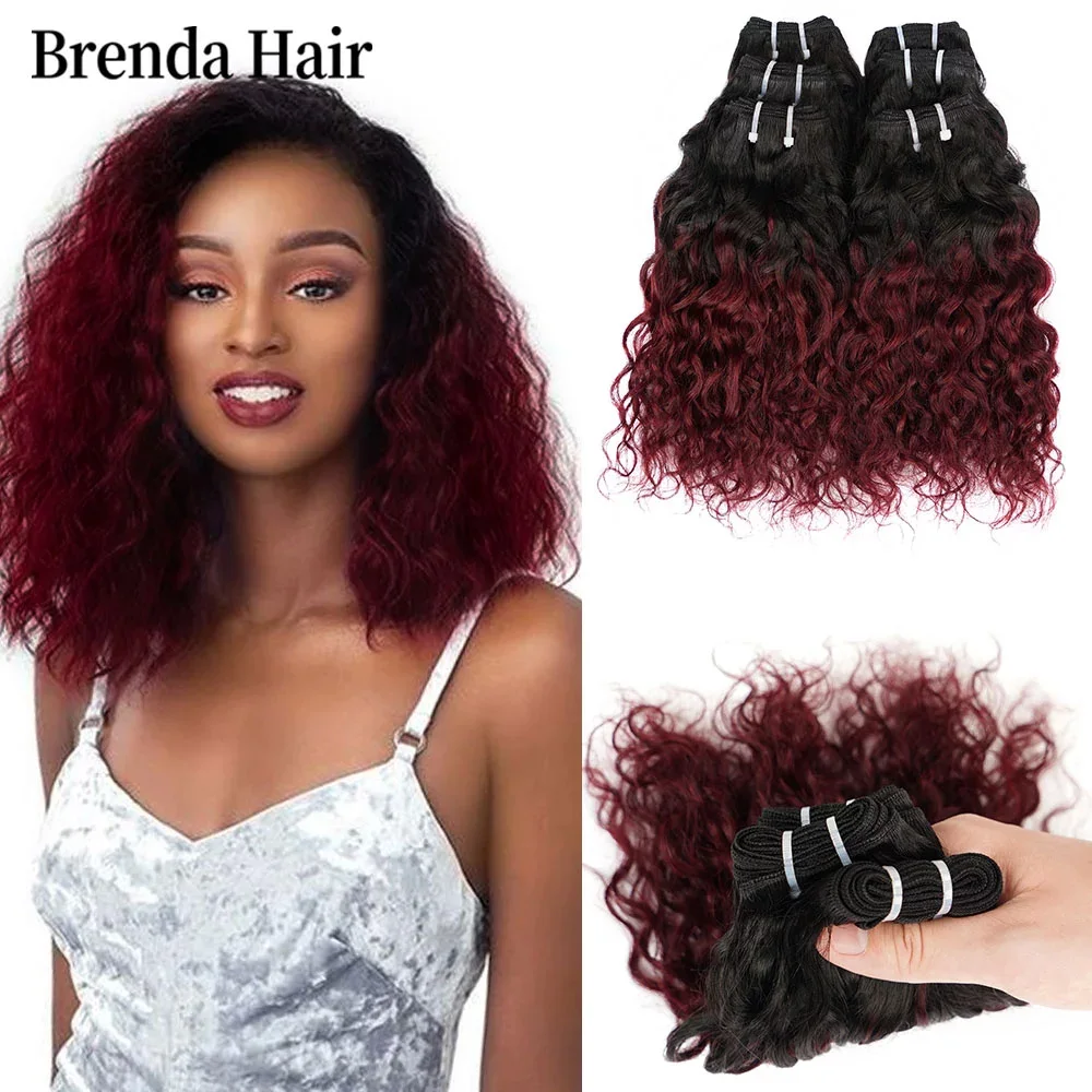 6 unids/lote Pelo Rizado extensiones de cabello humano brasileño extensiones de pelo ondulado 8 pulgadas 1B 99J Ombre paquetes de pelo extensiones de cabello corto