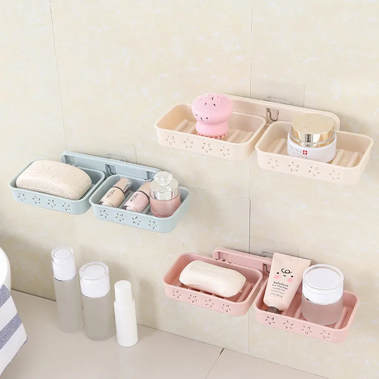 

Double Layer Soap Dish Water Draining Suction Wall Toilet Wall Hangers Creative Bathroom xiang zao jia Storage Hole Punched Tray