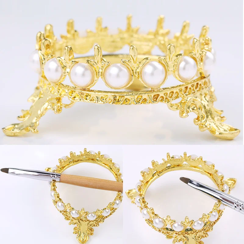 

Three-dimensional Embossed Glass Crown Nail Brush Displayer Stand Acrylic UV Gel Painting Pen Displayer Holder Manicure Tools