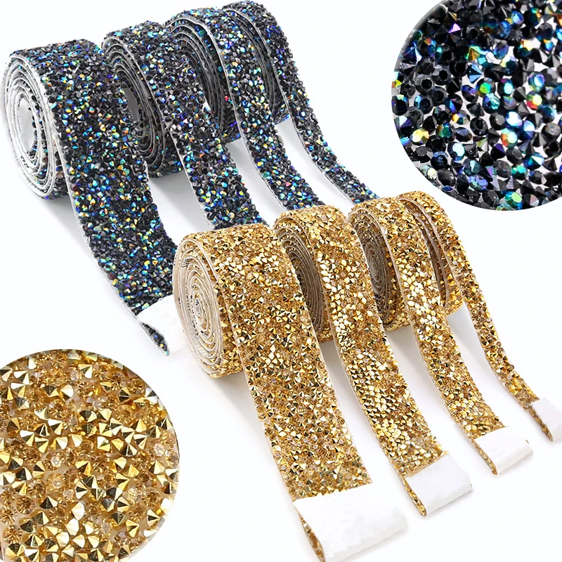 QIAO Selbstklebender Strassbesatz, glitzerndes Kristallband, Strassband, Kette, Strassbesatz für DIY-Handwerksdekorationen – Detail 3
