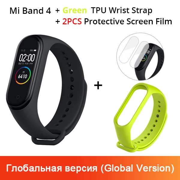 Xiaomi mi Band 4, музыкальный смарт-браслет mi band 4, фитнес-браслет, 135 мА/ч, цветной экран, 50 м, водонепроницаемый, Bluetooth 5,0 - Цвет: GV N Green Strap
