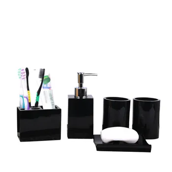 

5 Pcs Resin Bath Accessories Set Lotion Dispenser with Pump+Toothbrush Holder+Soap Dish+2 Tumbler Sets B88