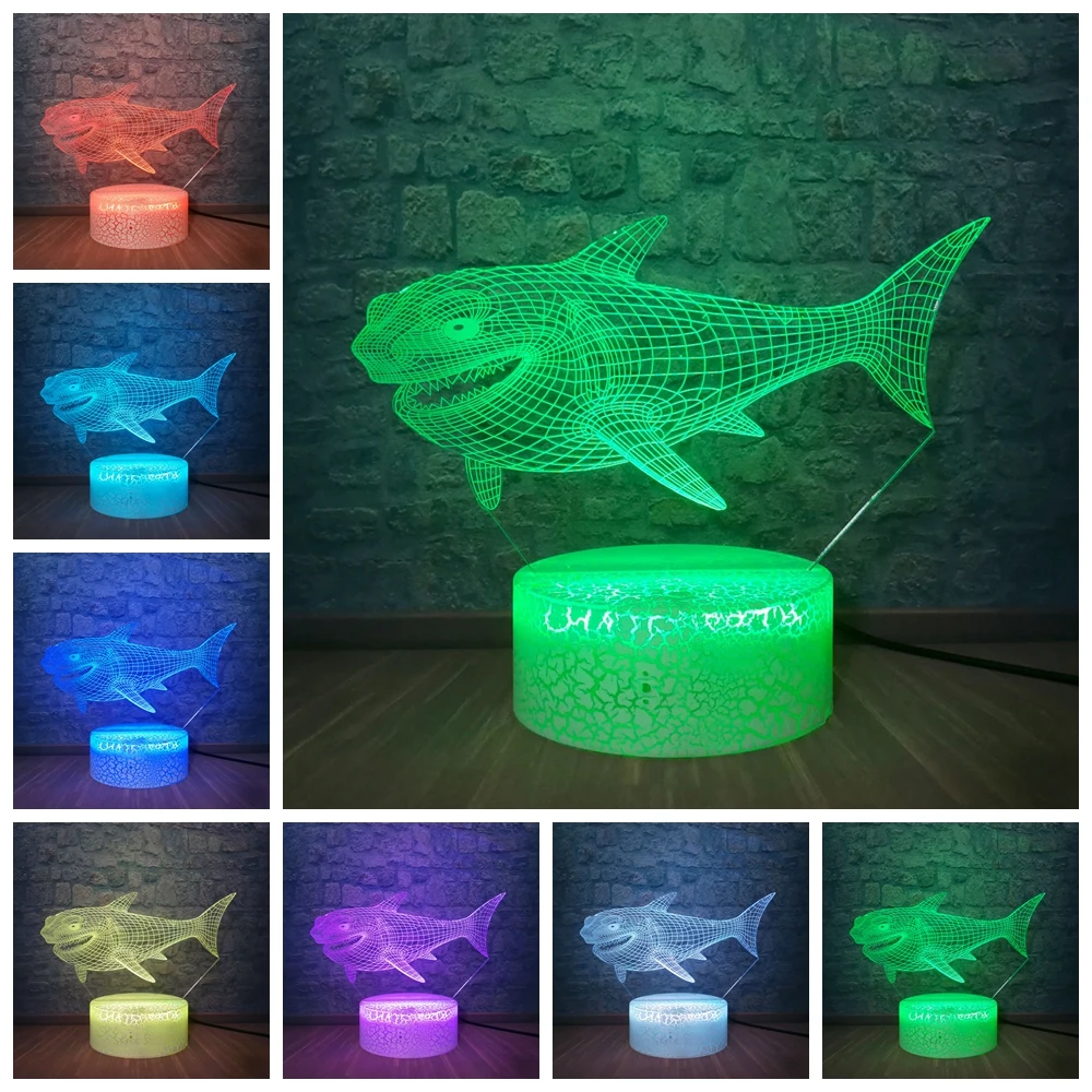 

3D LED Night Lights Shark Creative USB Light Fixture Lampara Night Light with 7 Colors Light for Home Decoration Lamp Child Gift
