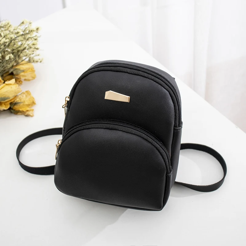 Горячая Распродажа, новейший модный кожаный мини-рюкзак для девочек, милая однотонная маленькая дорожная Повседневная сумка на молнии - Цвет: Черный