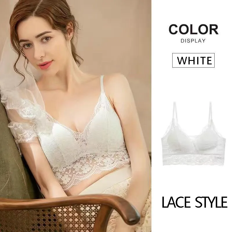 

Sevenwish French Girl's Thin Lace Bra Unrimmed Strapless Underwear With Back And Hollow Vest Small Breasts Non-Trace Lingerie