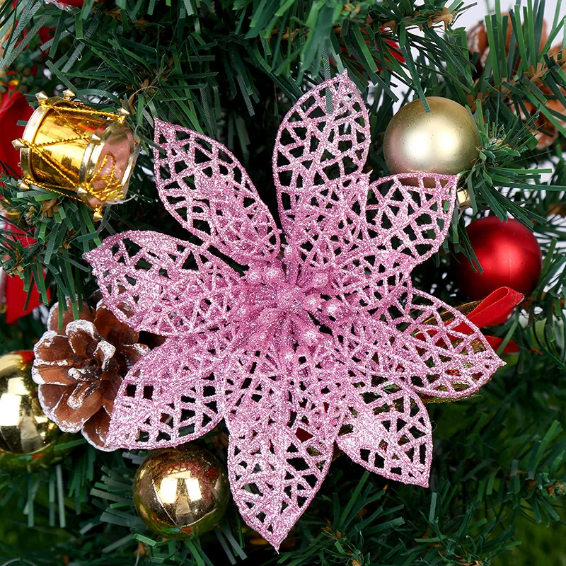 10 шт., искусственные цветы к Рождеству, елки, украшения, рождественские украшения для дома, рождественская елка, новогодний декор, Navidad natale - Цвет: pink