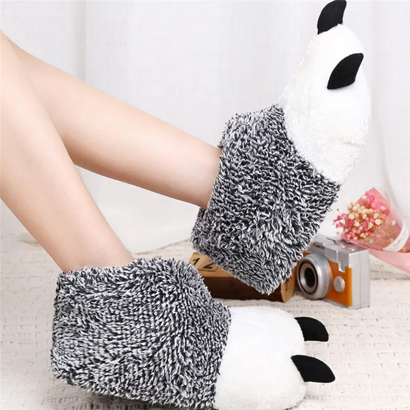

Man Women Animal Bear Paw Home Slippers Winter Warm Plush Slippers Female Thermal Soft Cotton Indoor House Shoes #40
