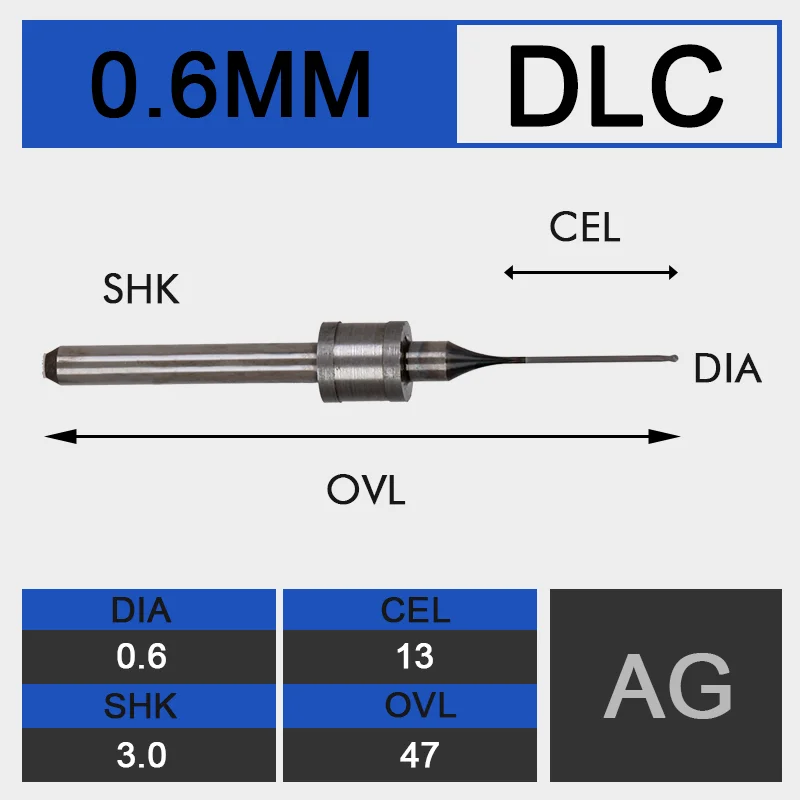 d0.6-13-D3-47-DLC UCHEER 1 шт./компл. Стоматологическая фреза снимает DLS напыление Amann Girrbach карбида вольфрама высокой циркониевый блок доступны Размеры 0,6 мм, 1,0 мм, 2,5 мм - Длина режущей кромки: d0.6-13-D3-47-DLC