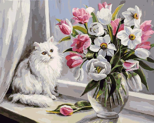 HUACAN картины по номерам кошка животные наборы для рисования холст ручная роспись DIY картина маслом цветок украшение дома искусство - Цвет: SZHC1-370