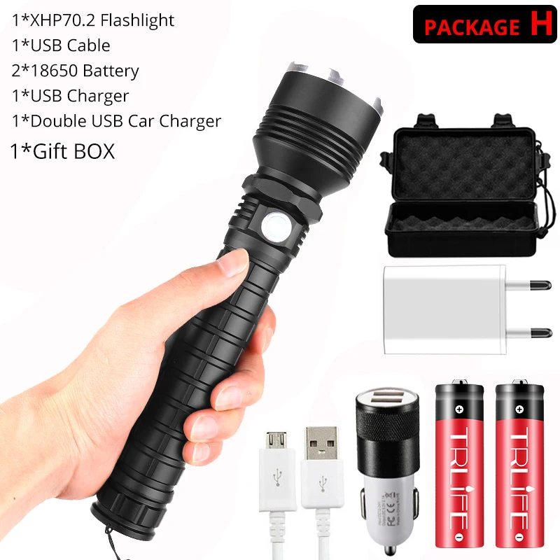 Яркий светодиодный фонарик xhp70.2 самые мощные фонарики usb zoom torch xhp70 xhp50 26650 18650 перезаряжаемая лампа для кемпинга - Испускаемый цвет: Package H-18650