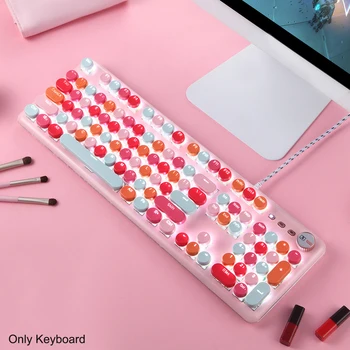 

104 Keys USB Wired Mechanical Keyboard Ergonomic Home Office Metal Silent Retro Punk Accessory Lipstick Universal Gaming