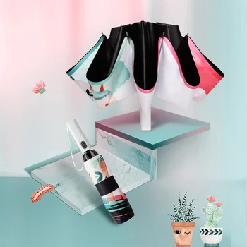 

Cute Pattern Reverse Umbrella Rain Women Automatic Inverted Umbrellas Windproof Folding Girls Clear Sun Umbrella Anti UV Parasol