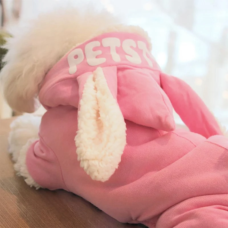 Warm Dog Clothes Cute Big Rabbits Ears Design Jacket Winter Pet Thicken Jumpsuit Fashion Fleece Coat For Dogs Chihuahua