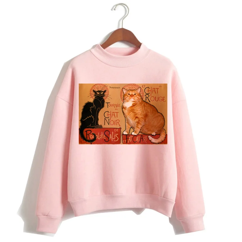 P1847C-pink Кошка Ван Гог Розовая Толстовка забавная Женская мультяшная каваи с капюшоном Harajuku Толстовка с принтом женская одежда 90s теплая - Цвет: P1847C-pink