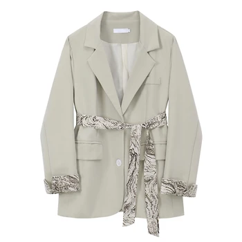 

Autumn new style French temperament silk scarf suit loose and thin drape suit jacket women