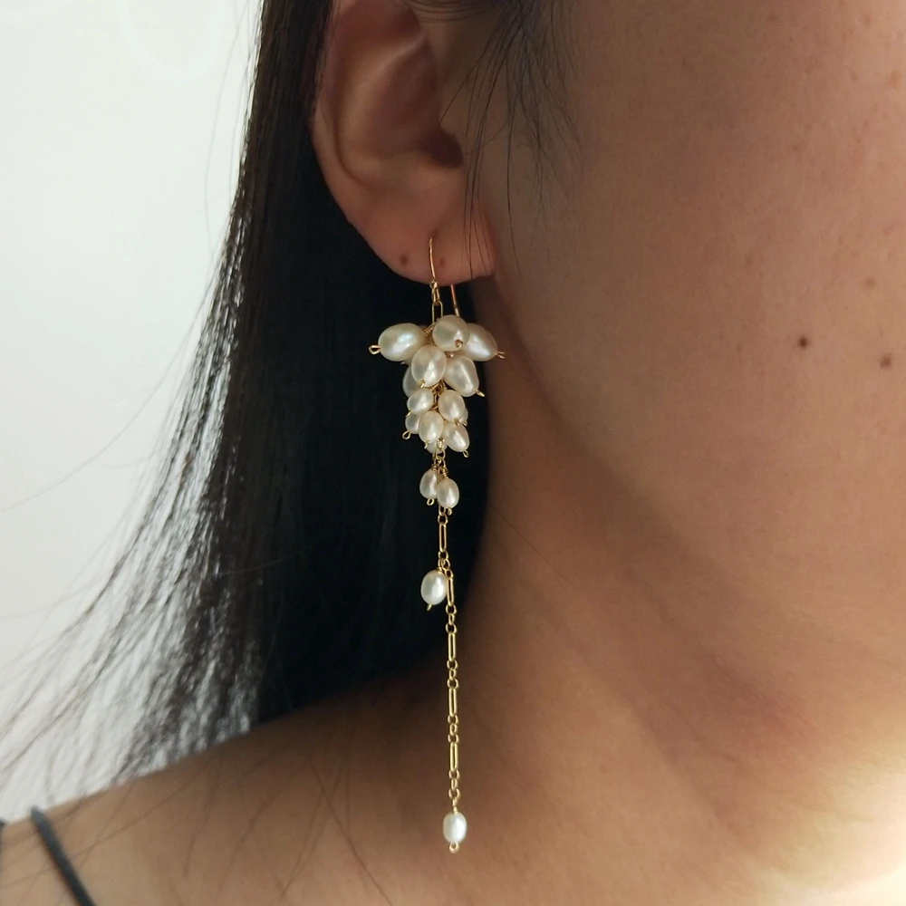 

Серьги-кисточки женские из серебра 925 пробы, с речным жемчугом