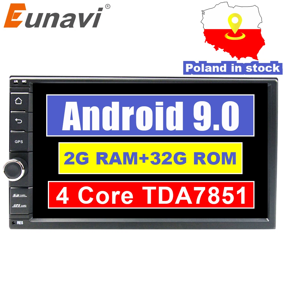 Eunavi Универсальный 2 din четырехъядерный 7 ''Android 9,0 автомобильный Радио стерео Мультимедийный плеер wifi 2din gps навигация USB SWC TDA7851