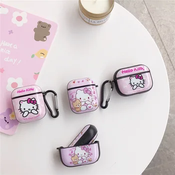 

Hello Kitty Carabiner IMD Case For Airpods 1 2 Pro Accessories Bluetooth Wireless Lovely Anime Earphone Protective Cover