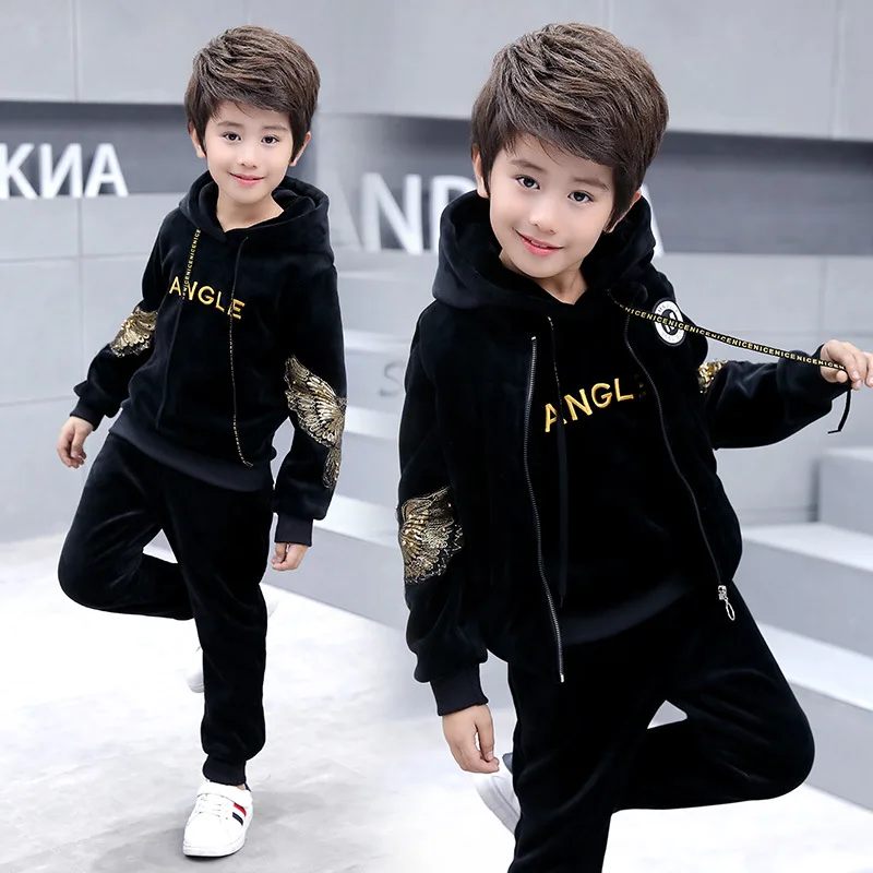 

3 CHILDREN'S Garment 4 BOY'S Fall And Winter Clothes 5 Thick 2019 New Style 6 plus Velvet 8 Gold Velvet Hoodie 7 Three-piece Set