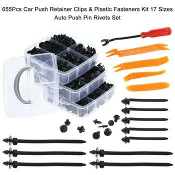 

17 Different Sizes Black Nylon Plastic 655pcs Fasteners Push-In Clips And Plastic Fasteners Universal For Almost All Cars