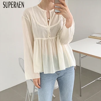 

SuperAen Europe Women's Clothing 2020 Summer and Spring Fashion Blouses and Tops Female Wild Korean Style Women Clothing