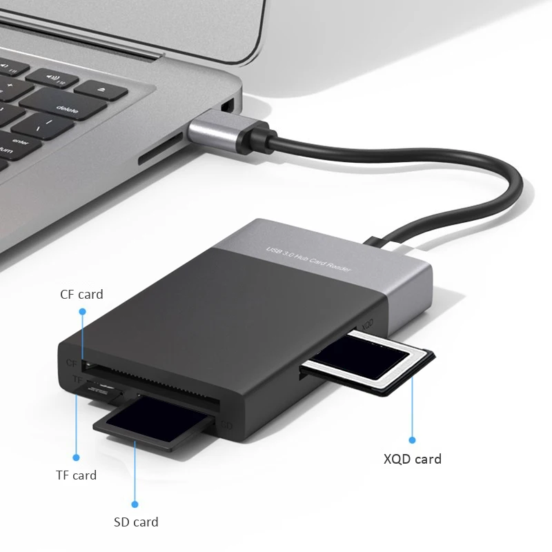 6 в 1 мульти-кард-ридер оболочка ПВХ провод 2 порта концентратор USB 3,0 к XQD/TF/Безопасный считыватель цифровых карт