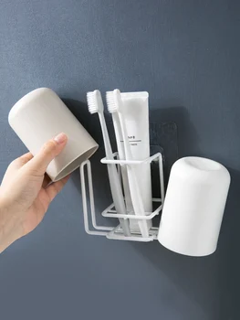 

Wall hanging Iron Toothbrush Holder Toothpaste Storage Rack Shaver Tooth Brush Dispenser Bathroom Accessories Gadgets tools