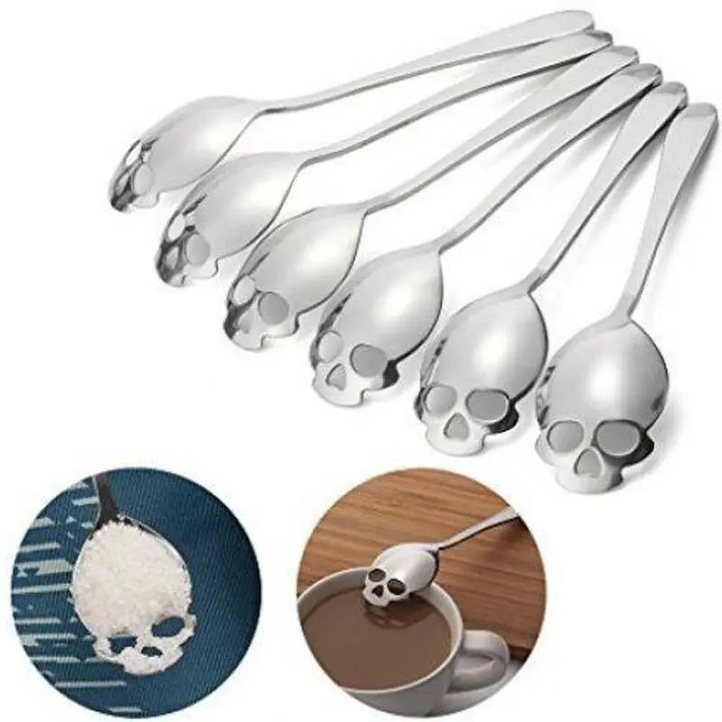 

Tableware Kitchenware Creative Stainless Steel Skull Shape Coffee Sugar Stirring Drink Scoop Spoon Dessert Gothic Cutlery Gift