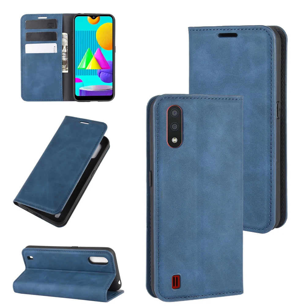 M015F Auto Switch Imitation Leather Case for Samsung Galaxy M01 M015 (5.7in) Flip Wallet Book Cover Black 01M M 015 GalaxyM01 | Мобильные