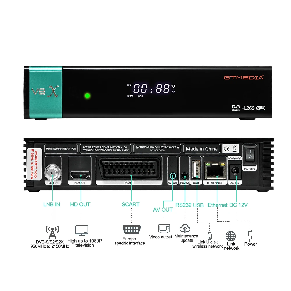 GTmedia V9 Prime Satellite TV Receiver DVB-S2X 1080P HD Digital Decoder H.265 HEVC 10bit Decoding Tuner CCam Builtin WiFi PK V8X best hd antenna indoor