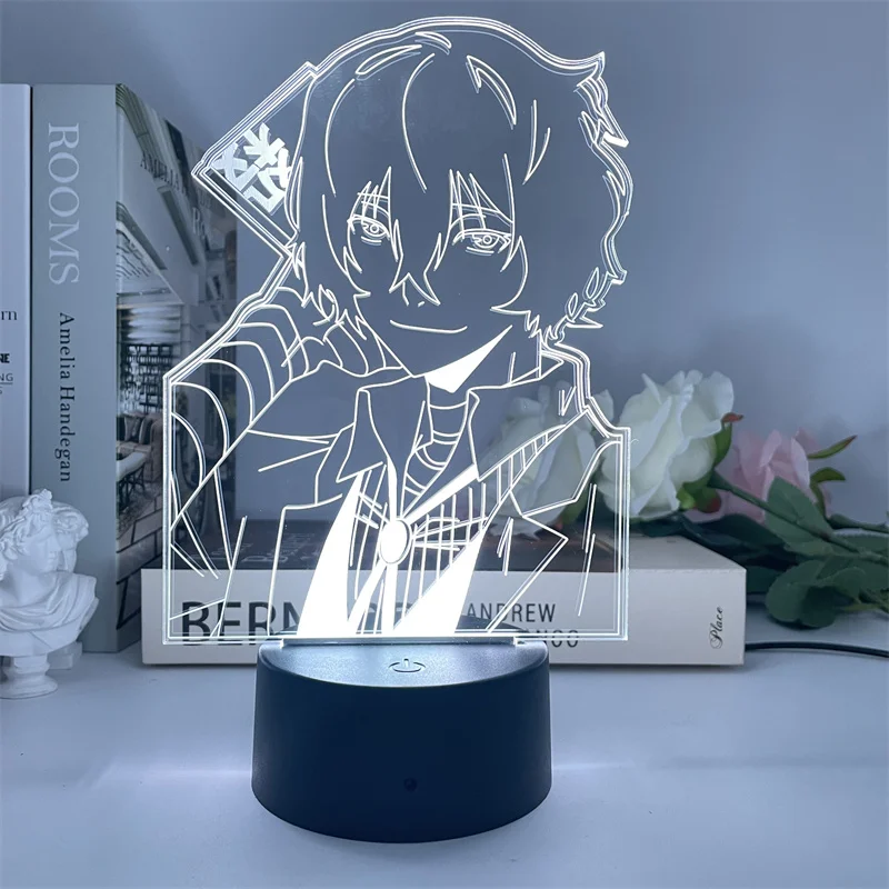 Popular Anime Bungou Stray Dogs Acrylic 3D Night Light Dazai Osamu Nakahara Chuya Led Neon Lamp for Children Hoom Bedroom Decor dinosaur lamp