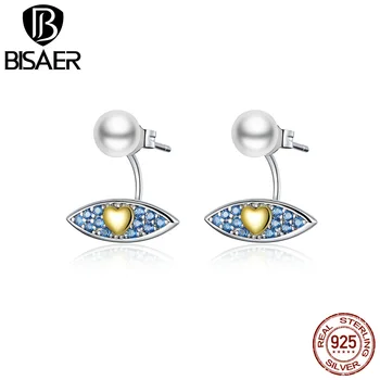 

Luck & Courage Eyes BISAER 925-Sterling-Silver Dazzling Zircon with Heart Small Women Earrings Stud Silver Jewelry ECE822