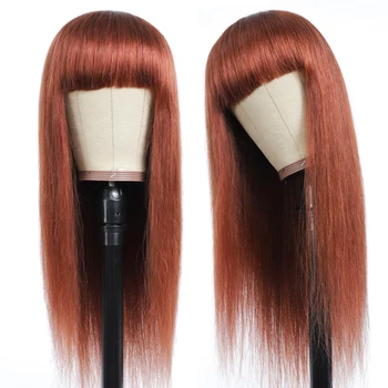 

Brazilian Straight Human Hair Wigs With Bangs SOKU Short Brown Human Hair Wigs For Black Women Non Lace Full Machine Made Wigs