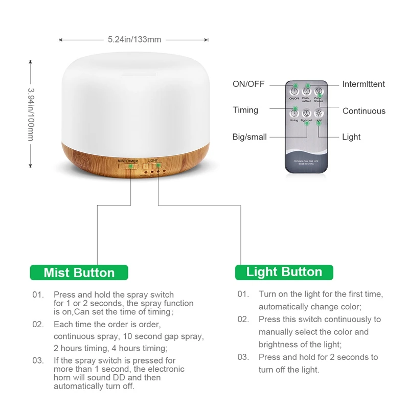 Remote Control 300Ml Aroma Diffuser Ultrasonic with Changing Colored Led Lights Cool Spray Mist Essential Oil Humidifier