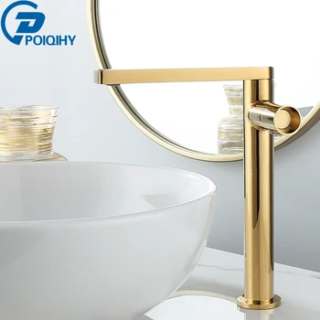 

POIQIHY Basin Faucet Gold Bathroom Sink Faucet Single handle Basin Mixer Tap Hot and Cold Water Faucet Brass Sink Water Crane