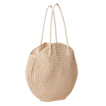 

Summer Circle Straw Bags Summer Handmade Woven Hollow Round Shoulder Bag Retro Cross Body Tote for Women