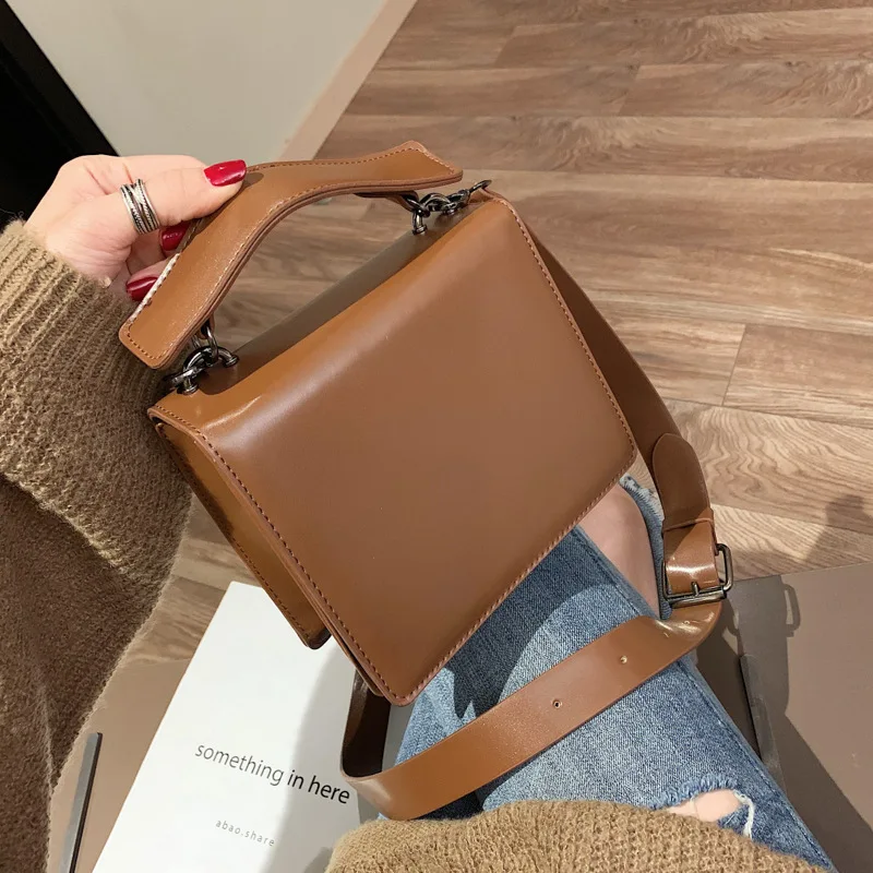 

Bag Women's 2019 New Style Fashion Really PU Handbag Korean-style Black And White with Pattern Square Sling Bag Versatile Crossb