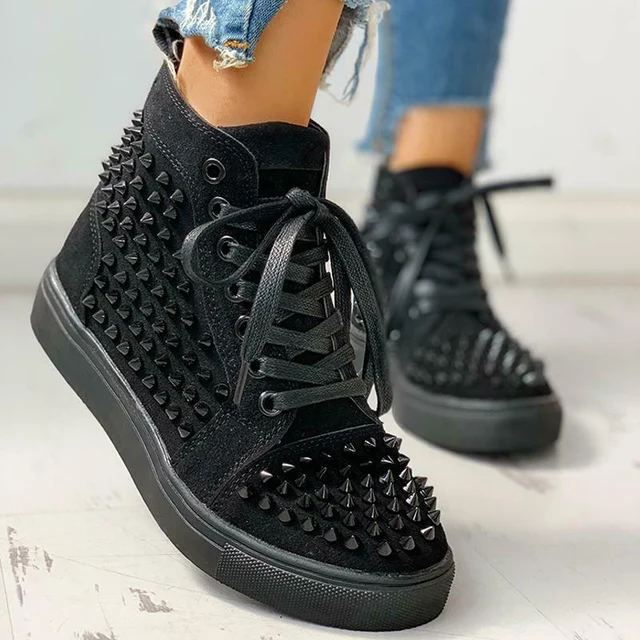 US $24.95 New Style Solid Studded Eyelet Sneaker Laceup Casual Flat Martin Boots for Women