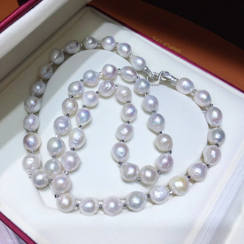 HABITOO 11-12mm White Baroque Reborn Keshi Pearl Necklace 36inches+Free Match Earrings Gorgeous Jewelry for Women Charming Gifts |