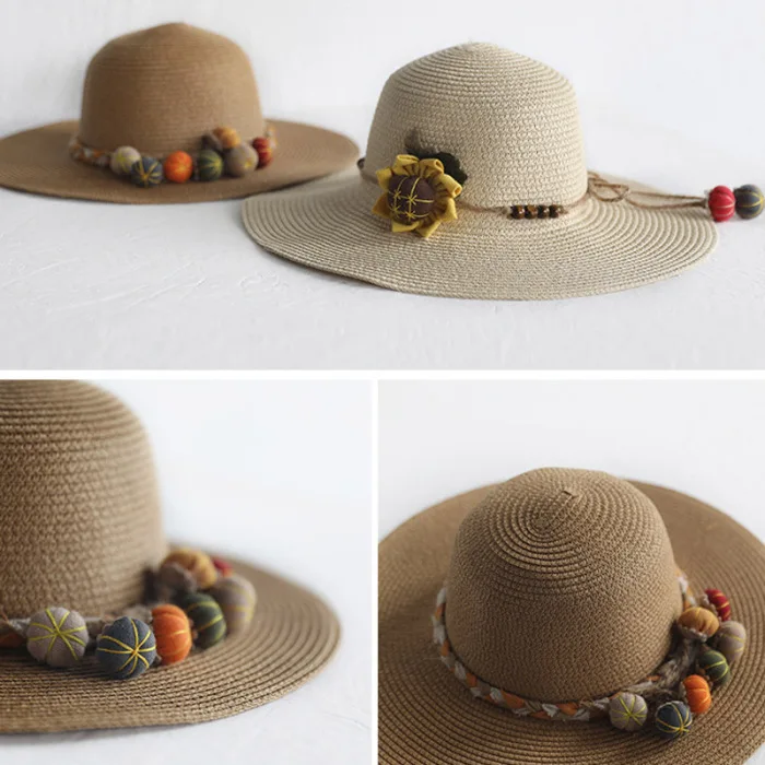 Hat Bag Set Wide Brim Straw Hats Cap Single Shoulder Bag for Kids Spring Summer Beach THJ99