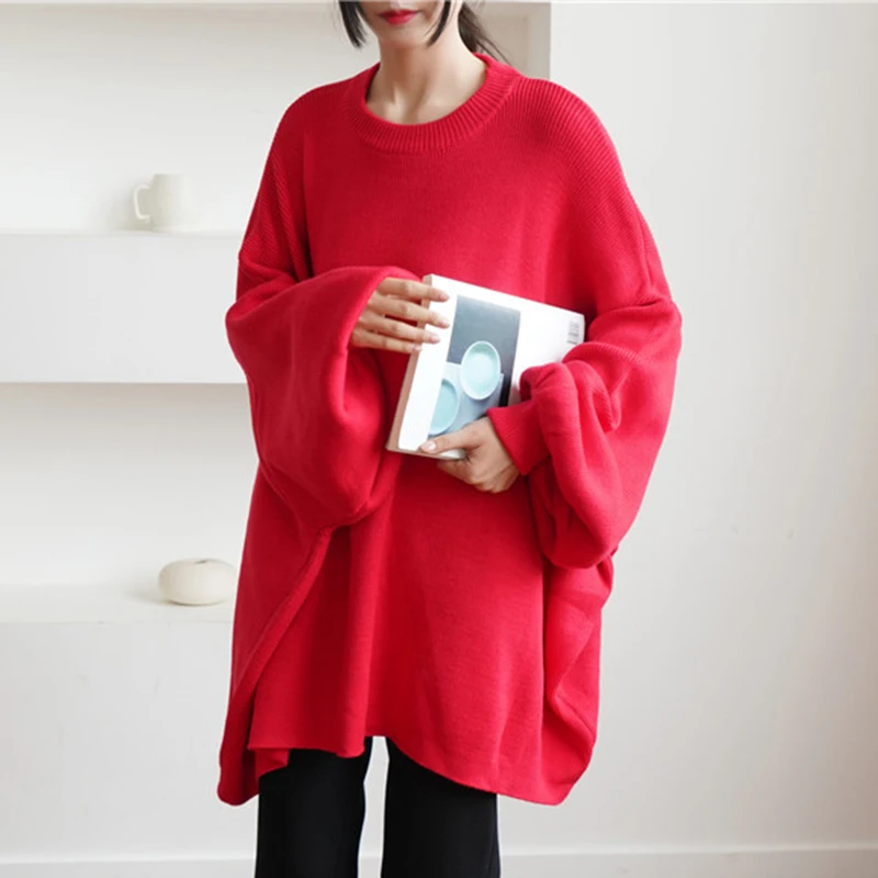 CHICEVER Vintage Sweater For Women O Neck Batwing