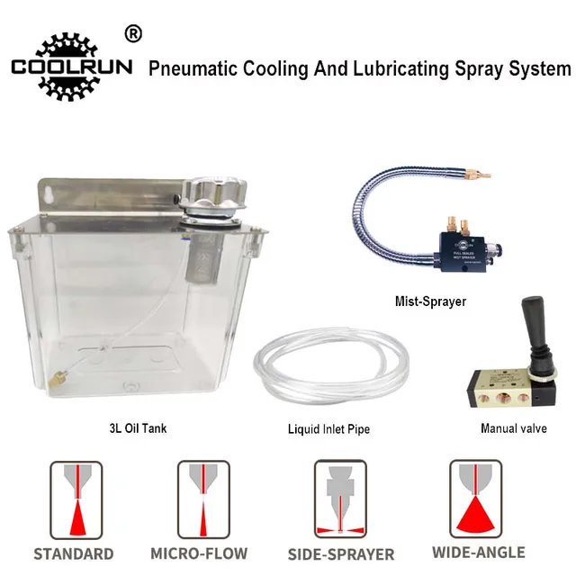 CNC Machine Tool Pneumatic Sprayer Water Pipe Oil Pump Lubrication System Low Pressure Water Spray Transparent 3L Oil Tank Package 3