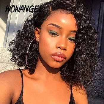 

Wowangel Curly 4X4 Silk Base 150 Closure Lace Wigs With Baby Hair Brazilian Remy Hair Curly Bob Wigs For Women Pre-Plucked Wigs