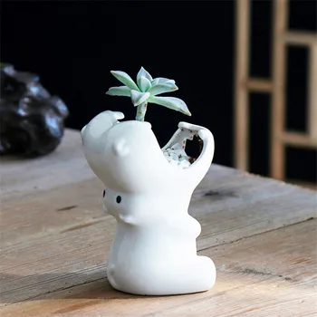 

European Ceramic Hippo Cactus Planter Elephant Flower Pot White Porcelain Succulents Bonsai Animal Figurines Home Garden Decor