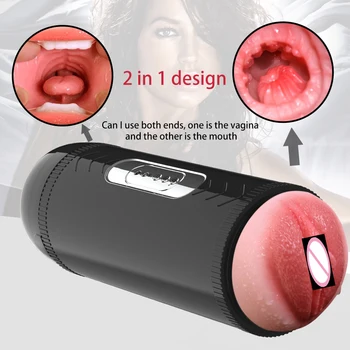 New Automatic Male Masturbation Cup Vibrator Dual channel Mouth Vagina Masturbator Erotic Sex Machine Adult Sex Toys for Men 2
