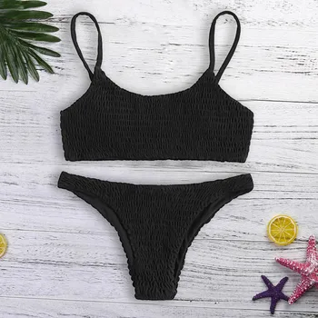 

Women Bandage Bikini Push up Padded Bra Bikini Set Solid Color Swimsuit Swimwear Bathing Suit Maillot De Bain Femme