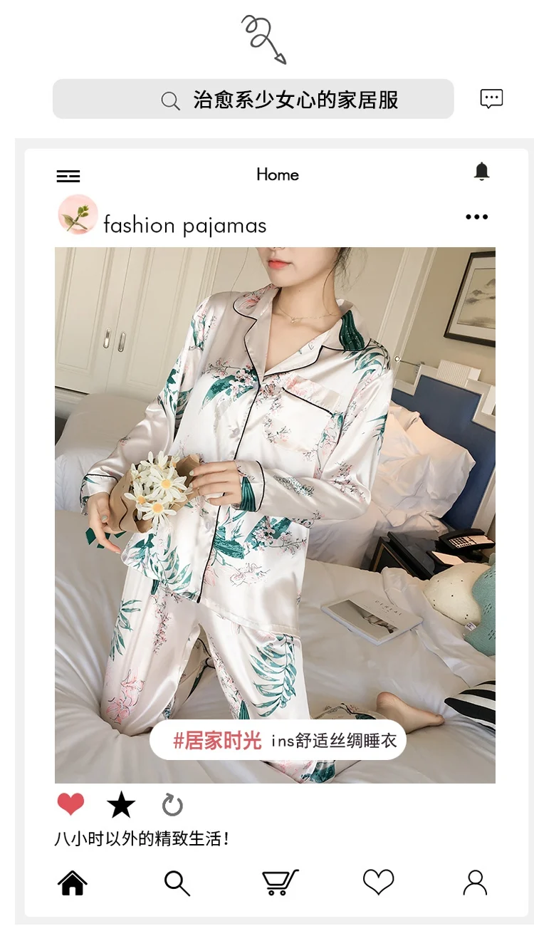 satin pajamas Autumn Plus Size Long Sleeve Silk Satin Pajama Sets for Women Korean Cute Cartoon Sleepwear Pyjama Homewear Pijama Mujer Clothes satin pjs