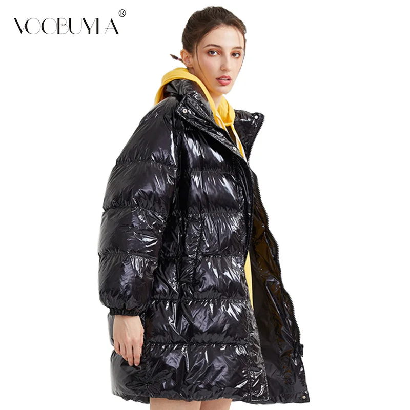 Women's Winter Black Loose Stand Collar Duck Down Coat Fashion Casual Long Style Waterproof Padded Windproof Jacket Women | Женская