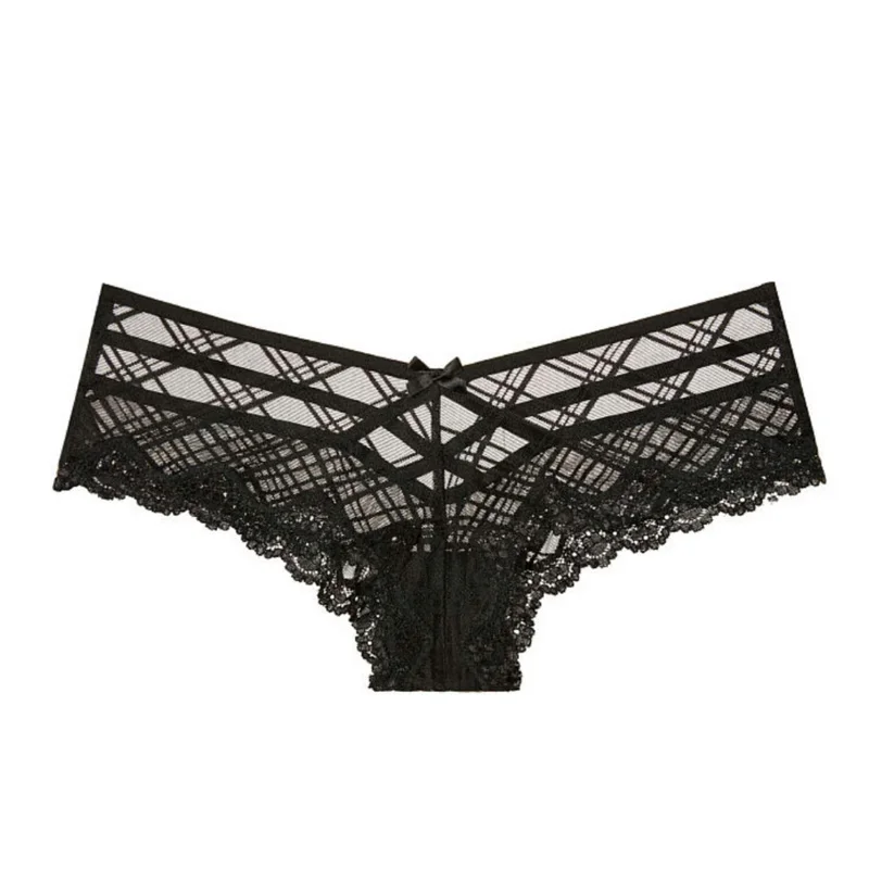 TERMEZY Sexy Bandage Panties Women Lace Low-waist Hollow Out Briefs Female Underwear Ladies Cross Strap Lace Lingerie G String - Цвет: Black